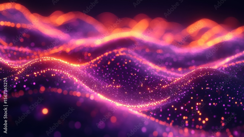 Poster abstract digital wave background with glowing neon particles abstract digital background particles