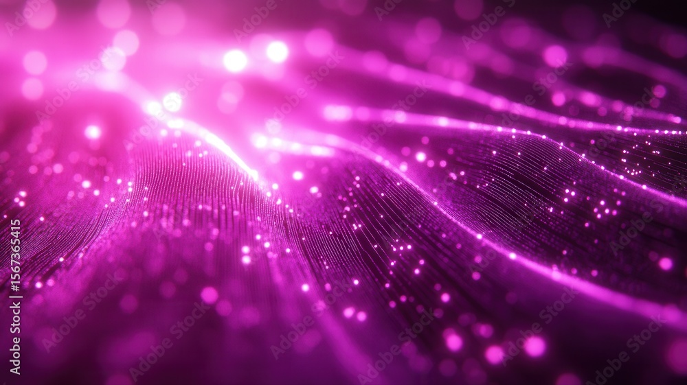 Poster abstract pink glowing digital waves with bokeh lights - futuristic data flow background abstract art