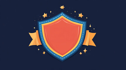 A vibrant shield emblem with ribbons and stars on a dark background, symbolizing protection, achievement, and honor.