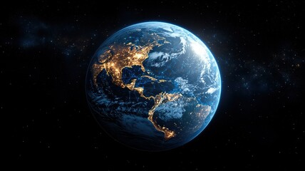 Obraz premium Stunning Earth View from Space with Glowing City Lights space planet world globe universe galaxy day