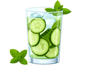 Refreshing Cucumber Mint Drink Illustration