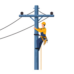 A Lineman Scaling a Power Pole: High Voltage Maintenance and Repair