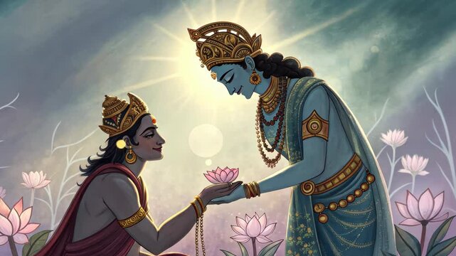 Divine Meeting Lord Indra and Deity with Lotus