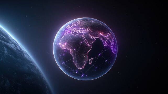 Global Network Connection on Glowing Earth in Space space network connection global glowing globe ai