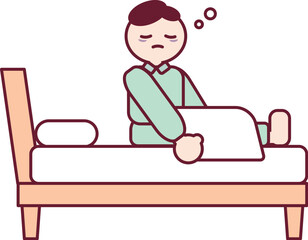寝不足のまま起床した疲れた男性のイラスト
