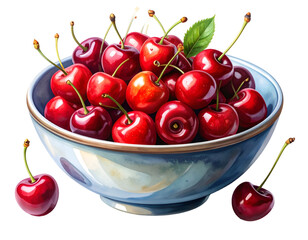 Juicy Cherries in Bowl Illustration