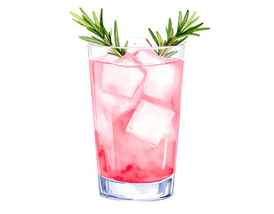 Watercolor Illustration of Pink Cocktail