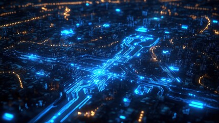 Futuristic Digital City Network - Technology and Data Flow futuristic technology digital city data