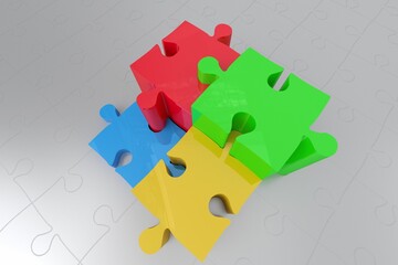 Colorful jigsaw pieces on white background