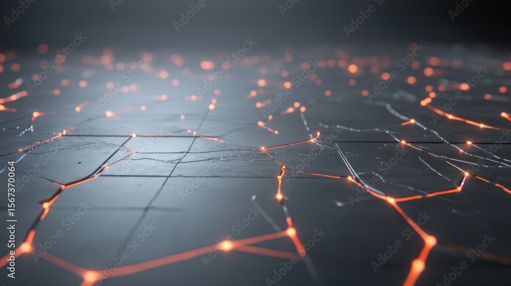 Aufkleber abstract futuristic network on dark surface with glowing orange lines abstract network glowing dark