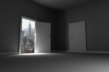 Skyscraper seen from open door