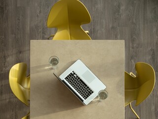 Overhead of laptop on table