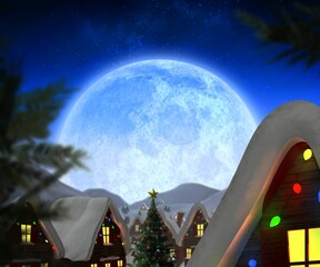 Christmas village under full moon