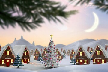 Cute christmas village with tree