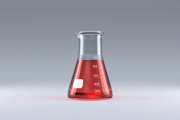 Laboratory flask with red solution