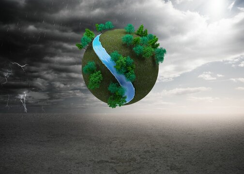 Fototapeta Futuristic earth floating in air