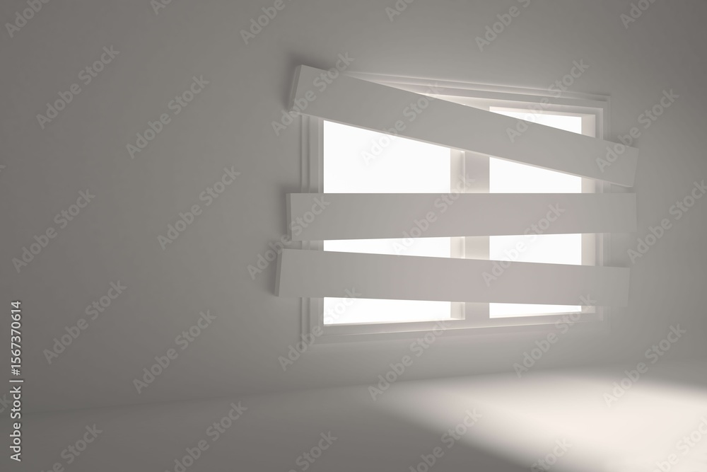 Poster digitally generated room with bordered up window