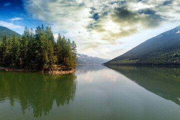 Scenic view of lake against cloudy sky