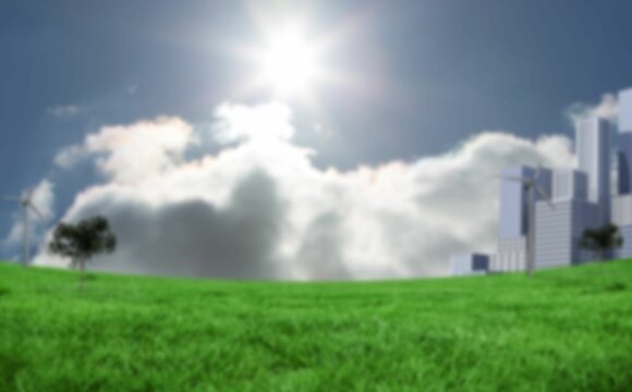 Fototapeta Grassy field and building against sky