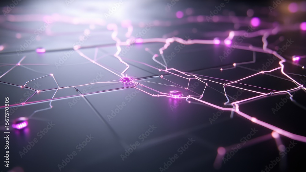 Poster abstract digital network with glowing purple connections and nodes network digital abstract glowing