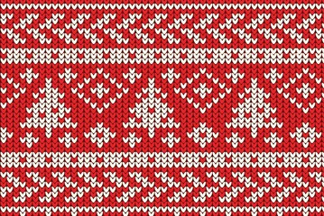 red knitting Christmas vector background snowflakes