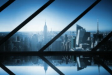 Computer graphic image of cityscape seen through metal grate