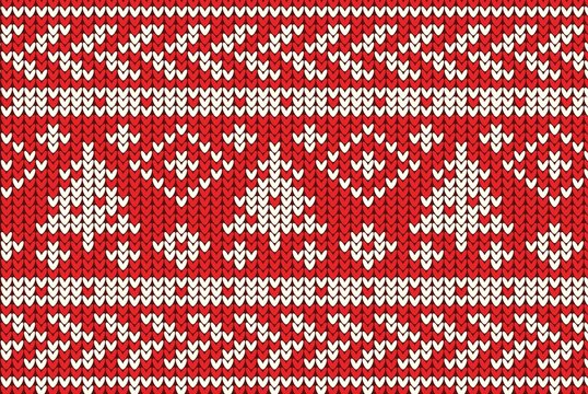 red knitting Christmas vector background snowflakes