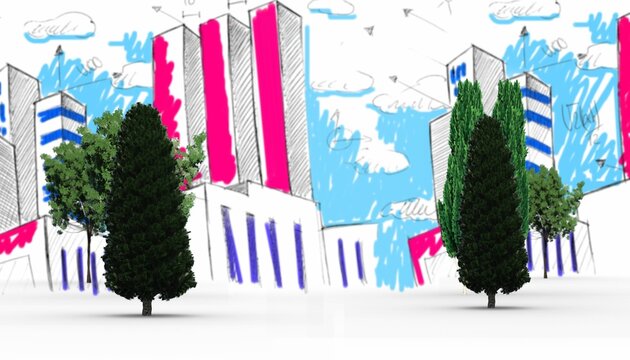 Fototapeta Trees against skyline drawing