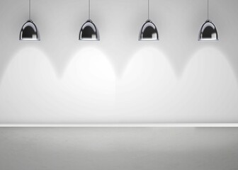 Four chrome dome lights are casting soft semicircle glows on plain white wall, flat style