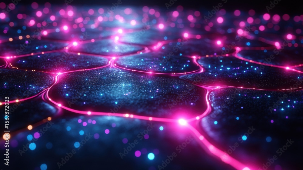 Aufkleber abstract futuristic digital network connection with glowing pink and blue lines and dots abstract ai