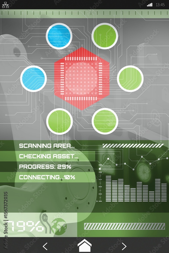 Poster shapes and text with graphs on device screen