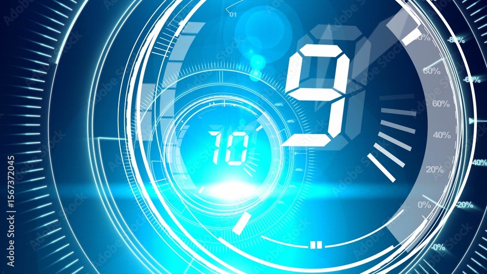 Poster interfaces dial with countdown in dark blue background with light blue radiance