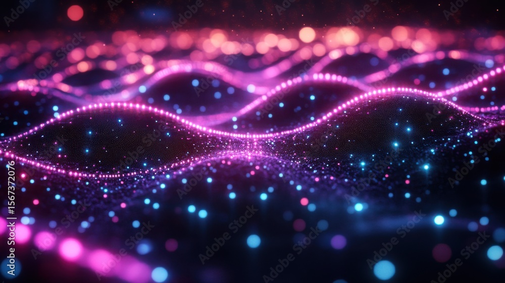 Poster abstract digital waves of glowing particles abstract digital particles glowing technology data wave