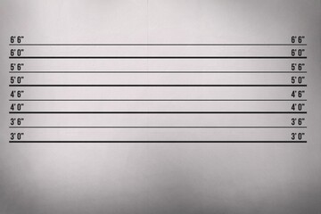 Flat design is showing height scale on light gray wall with black lines, labels, vertical seam