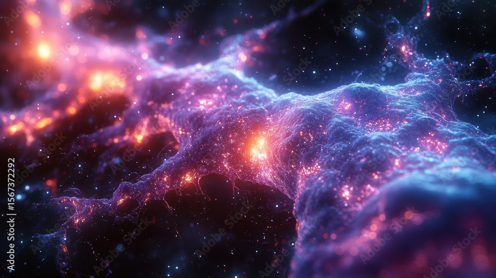 Poster abstract cosmic nebula with stars and glowing particles in deep space nebula cosmic space abstract