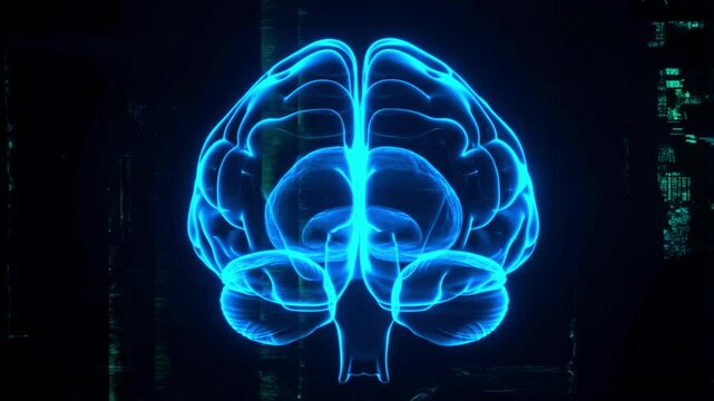 Digital neural scan overlaid with glitching binary matrix codes in a futuristic black user interface.

