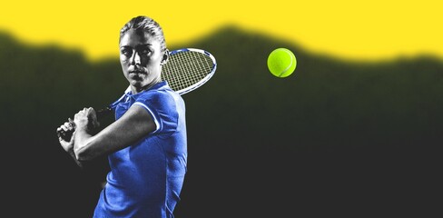 Concentrated female player playing tennis