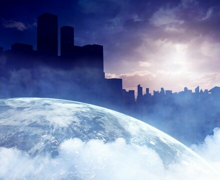Fototapeta Picture of the earth in front of a city