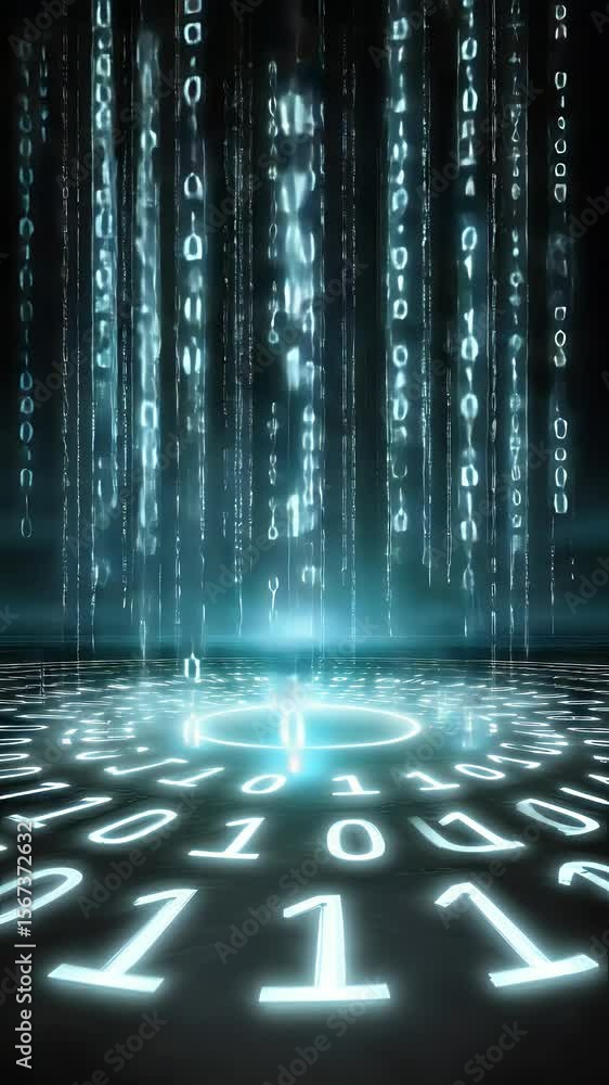 Poster binary code glowing light digital design
