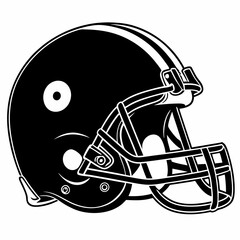 Classic black american football helmet with white stripes and facemask