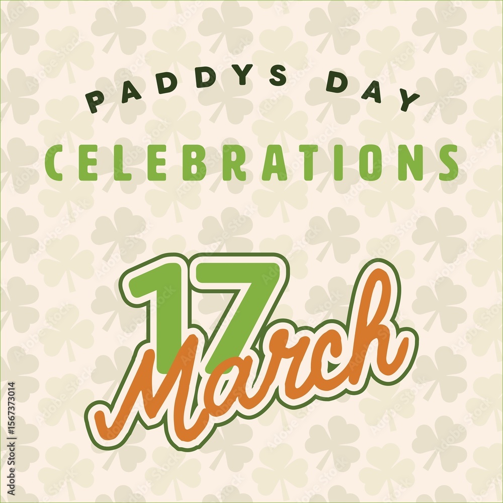 Aufkleber image of paddys day text with clovers pattern on yellow background