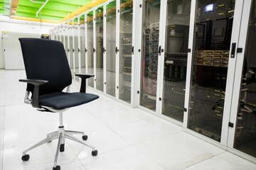 Swivel chair in front of data center
