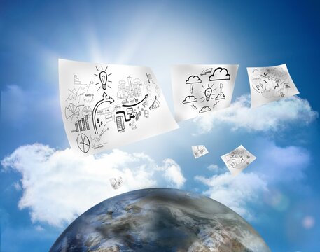 Fototapeta Brainstorm pages flying above earth