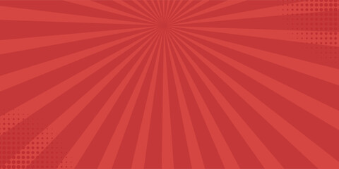 Red comic sunburst effect background with halftone. pop art comic-style vector background. Suitable for templates, sale banners