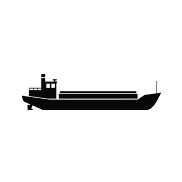 Black silhouette of a cargo barge on white background 1