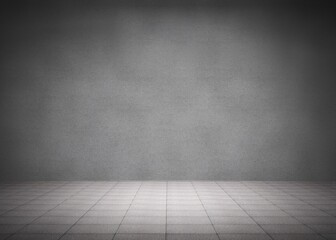 Flat design empty studio space is featuring concrete wall, grid tiled floor and vignette lighting