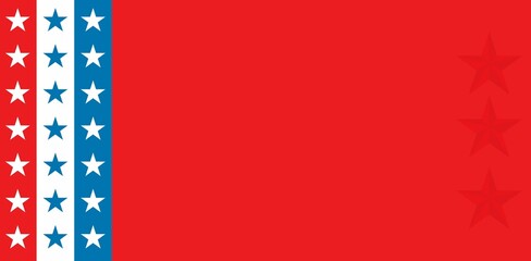 Stylized flat graphic is showing red white blue stripes holding star columns and embossed stars