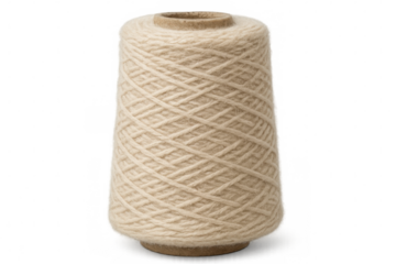 Beige yarn wound on a cone, featuring a transparent background, offering a perfect material for various textile projects and crafts