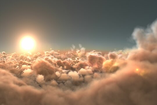 Naklejki Scenic view of bright orange sun over cloudscape during sunset