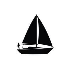 Black silhouette of a sailboat with a person on deck
